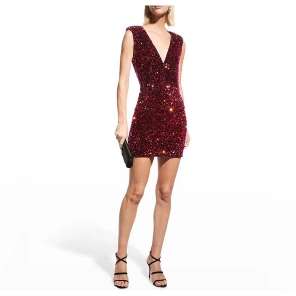 Helsi Dresses & Skirts - Helsi Jodi Plunging Sequin Mini Dress Women XL Pink Red V-Neck Cocktail